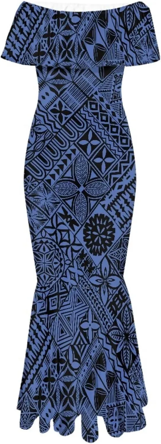 Polynesian for Women S-7XL Off Shoulder Maxi Dress Hawaiian Summer Dresses