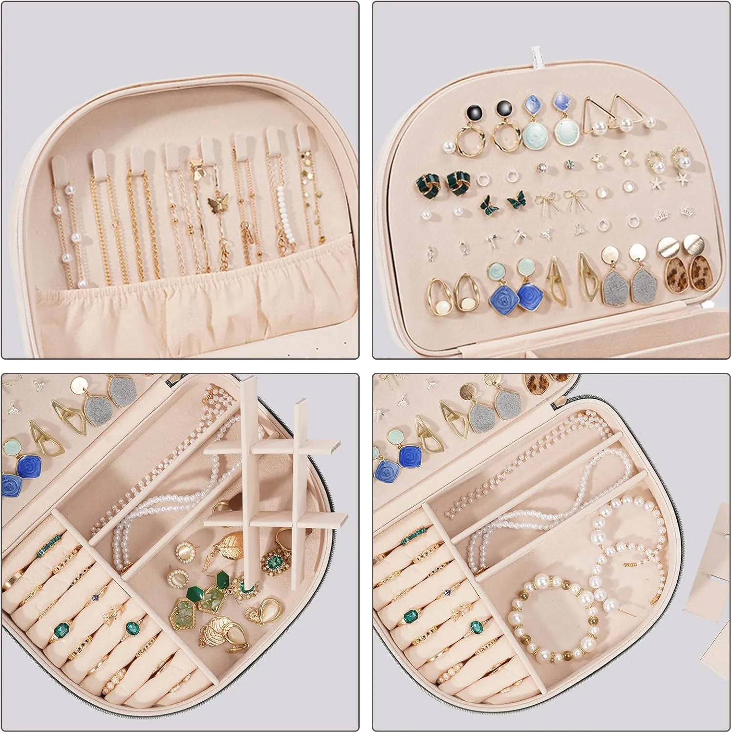 ProCase Travel Size Jewelry Box, Large Portable Seashell-Shaped Jewelry Case, 2 Layer Jewelry Organizer in PU Leather for Women -Champagne