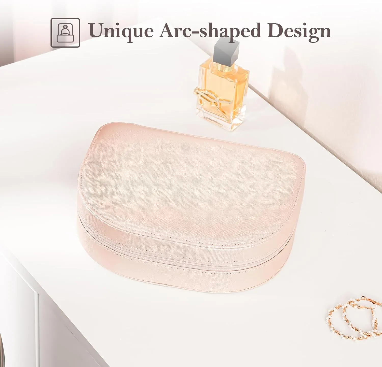 ProCase Travel Size Jewelry Box, Large Portable Seashell-Shaped Jewelry Case, 2 Layer Jewelry Organizer in PU Leather for Women -Champagne