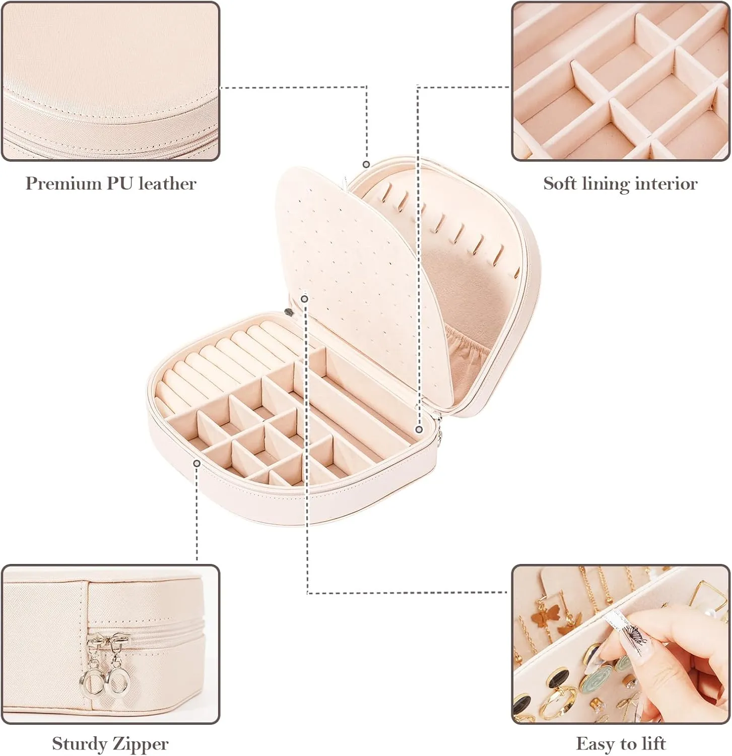 ProCase Travel Size Jewelry Box, Large Portable Seashell-Shaped Jewelry Case, 2 Layer Jewelry Organizer in PU Leather for Women -Champagne