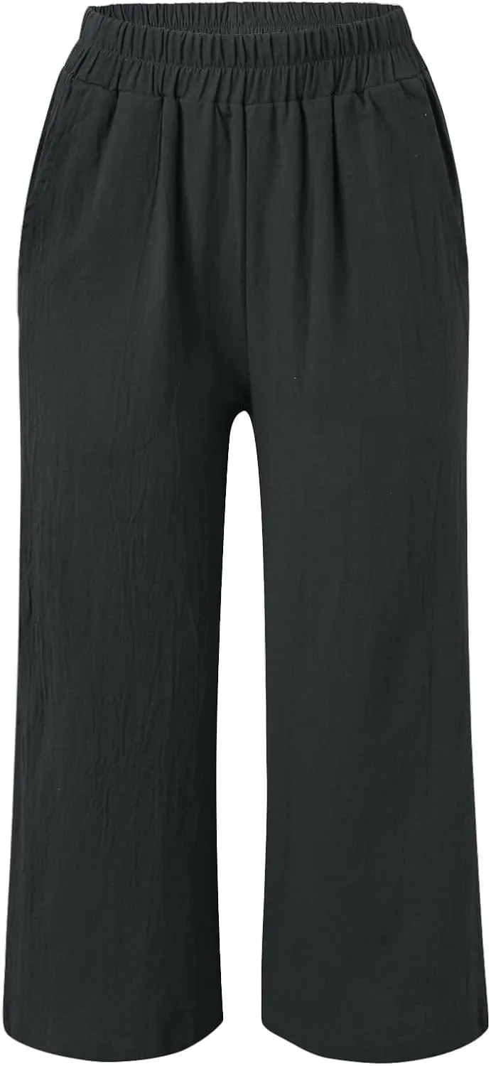 PTOLOCIF Linen Beach Pants Women,Cotton Linen Palazzo Pants Drawstring Elastic Waist Beach Pants Wide Leg Dress Pants