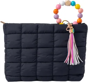 Puffy Makeup Bag Quilted Pouch Puffer Make Up Bag for Purse Cosmetic Bag for Women (Black)