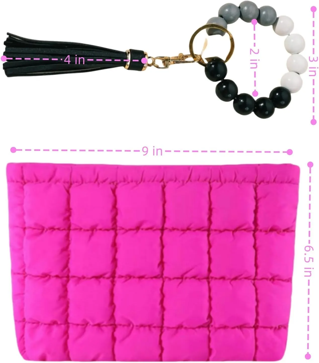 Puffy Makeup Bag Quilted Pouch Puffer Make Up Bag for Purse Cosmetic Bag for Women (Hot Pink)