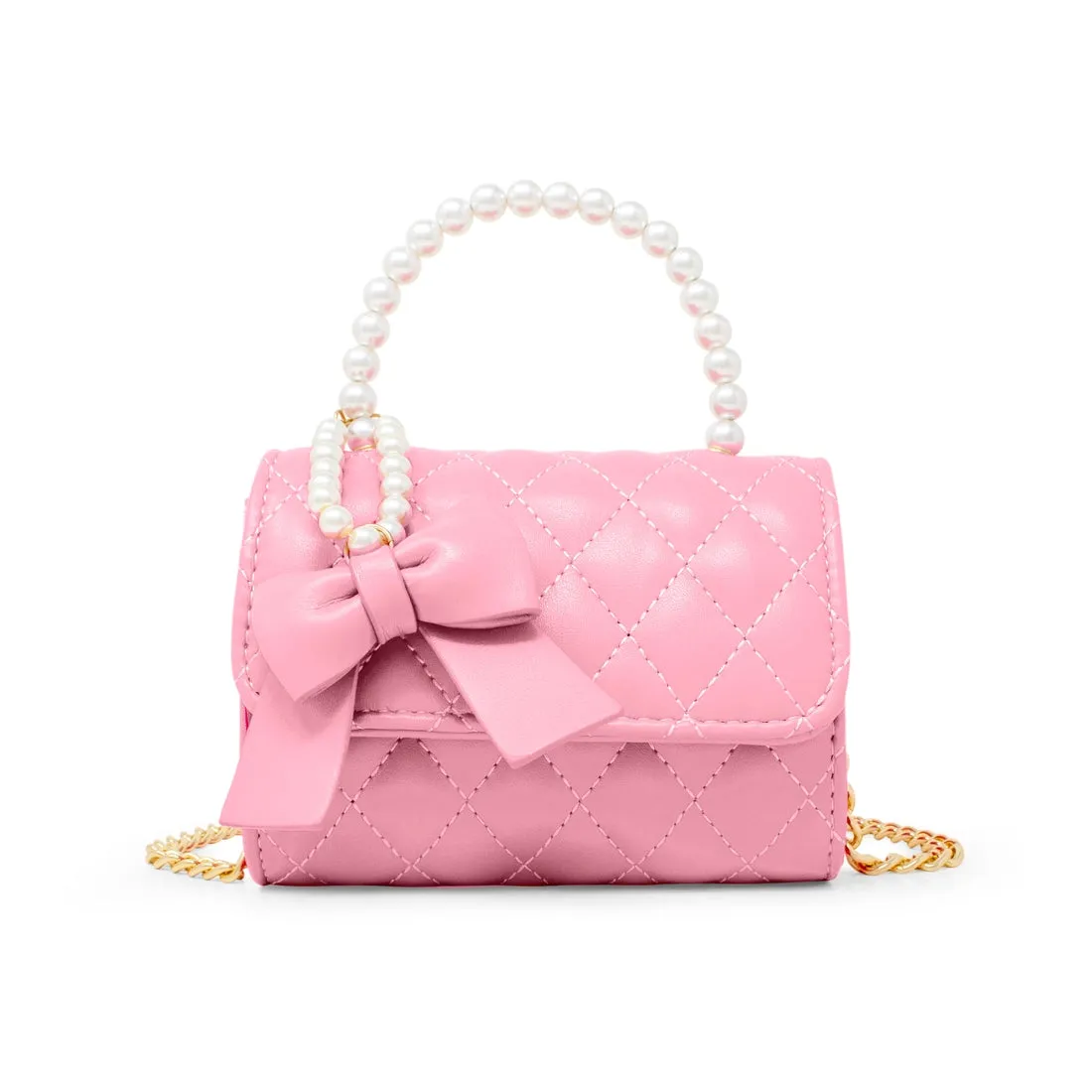 Quilted Pearl Handle Handbag - Pink