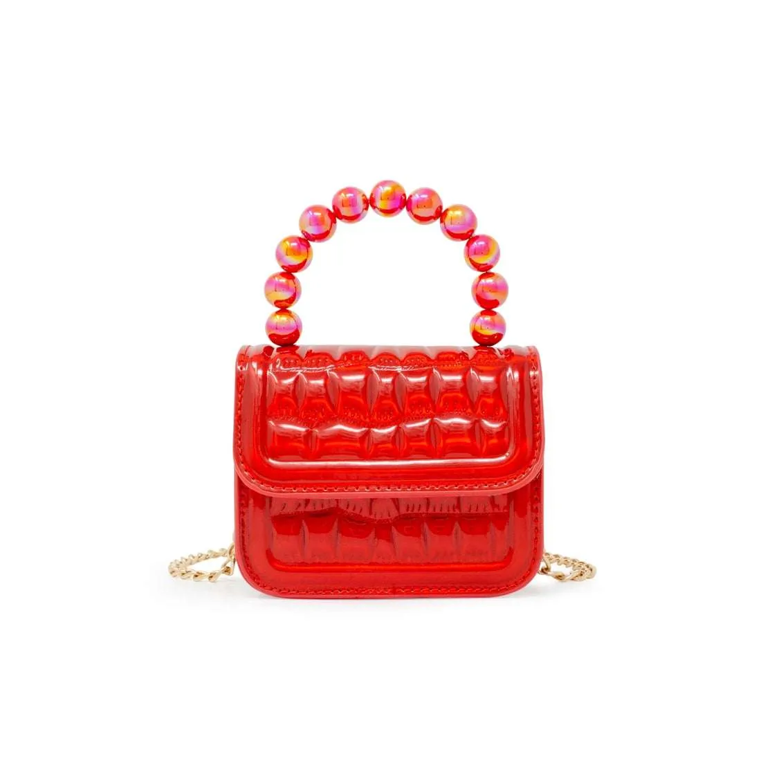 Quilted Pearl Handle Purse - Red