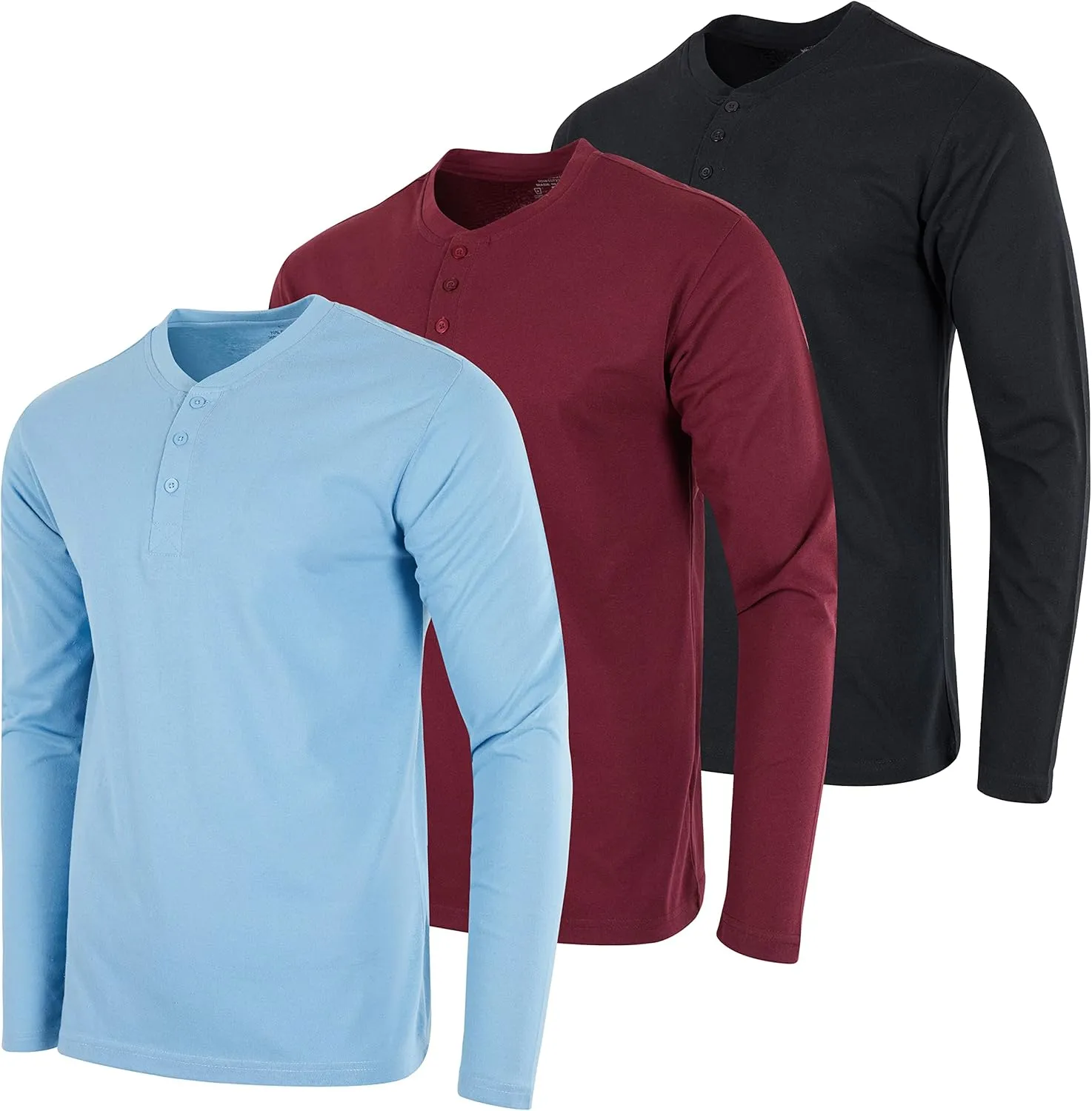 Real Essentials 3 Pack: Men's Cotton Short & Long Sleeve Henley T-Shirt Performance Activewear (Available in Big & Tall)