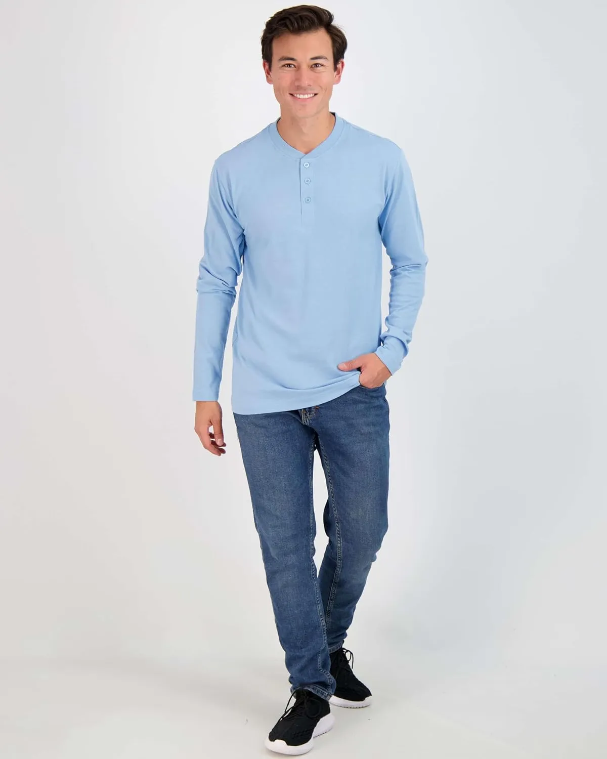 Real Essentials 3 Pack: Men's Cotton Short & Long Sleeve Henley T-Shirt Performance Activewear (Available in Big & Tall)
