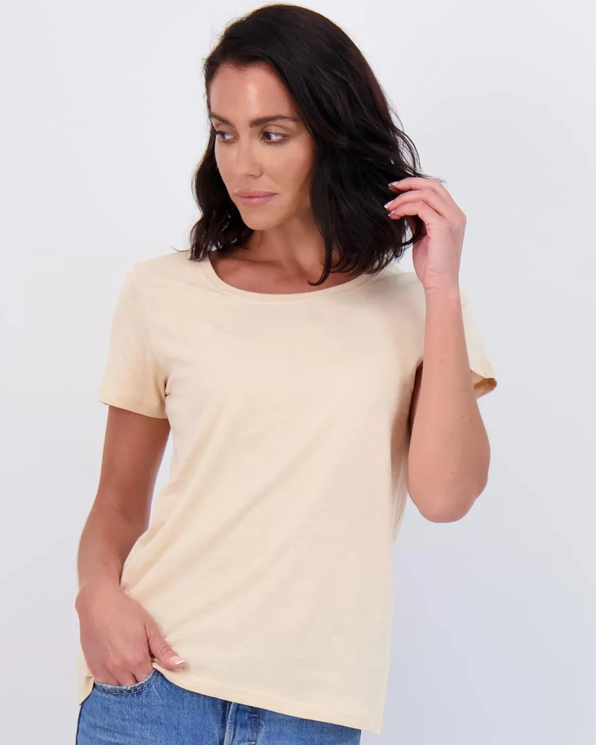 Real Essentials 4 Pack: Women's Classic-Fit Cotton Short-Sleeve Scoop Crew Neck T-Shirt (Available in Plus Size)