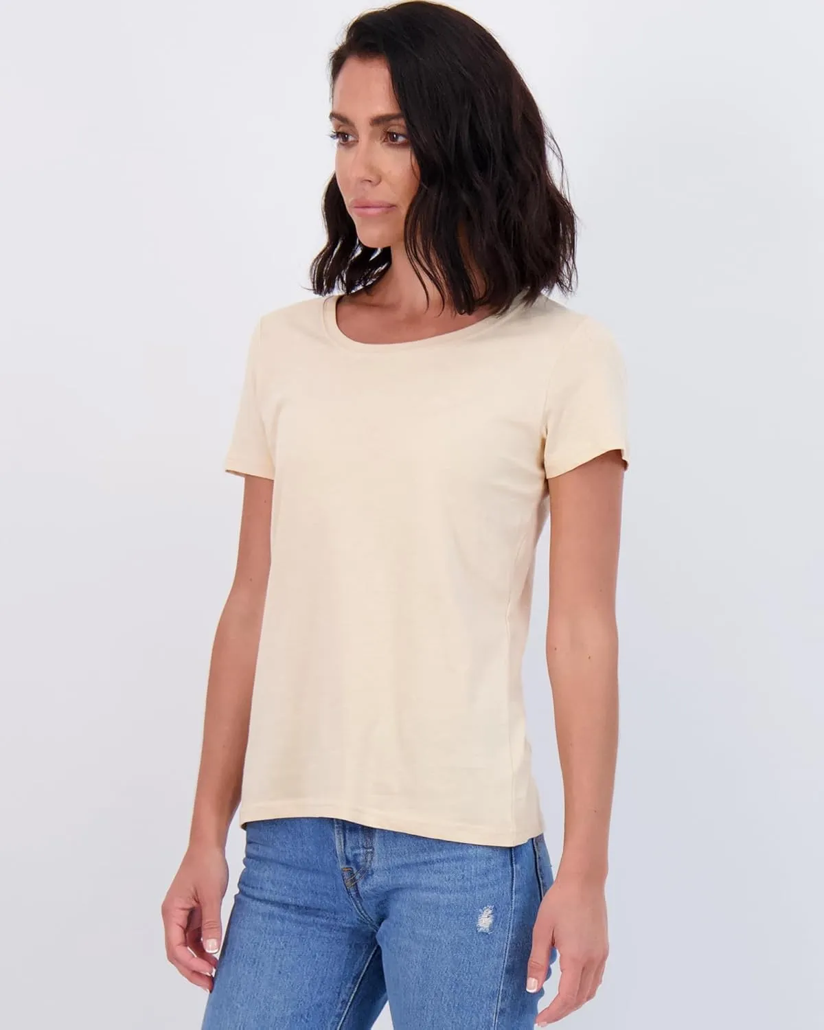 Real Essentials 4 Pack: Women's Classic-Fit Cotton Short-Sleeve Scoop Crew Neck T-Shirt (Available in Plus Size)