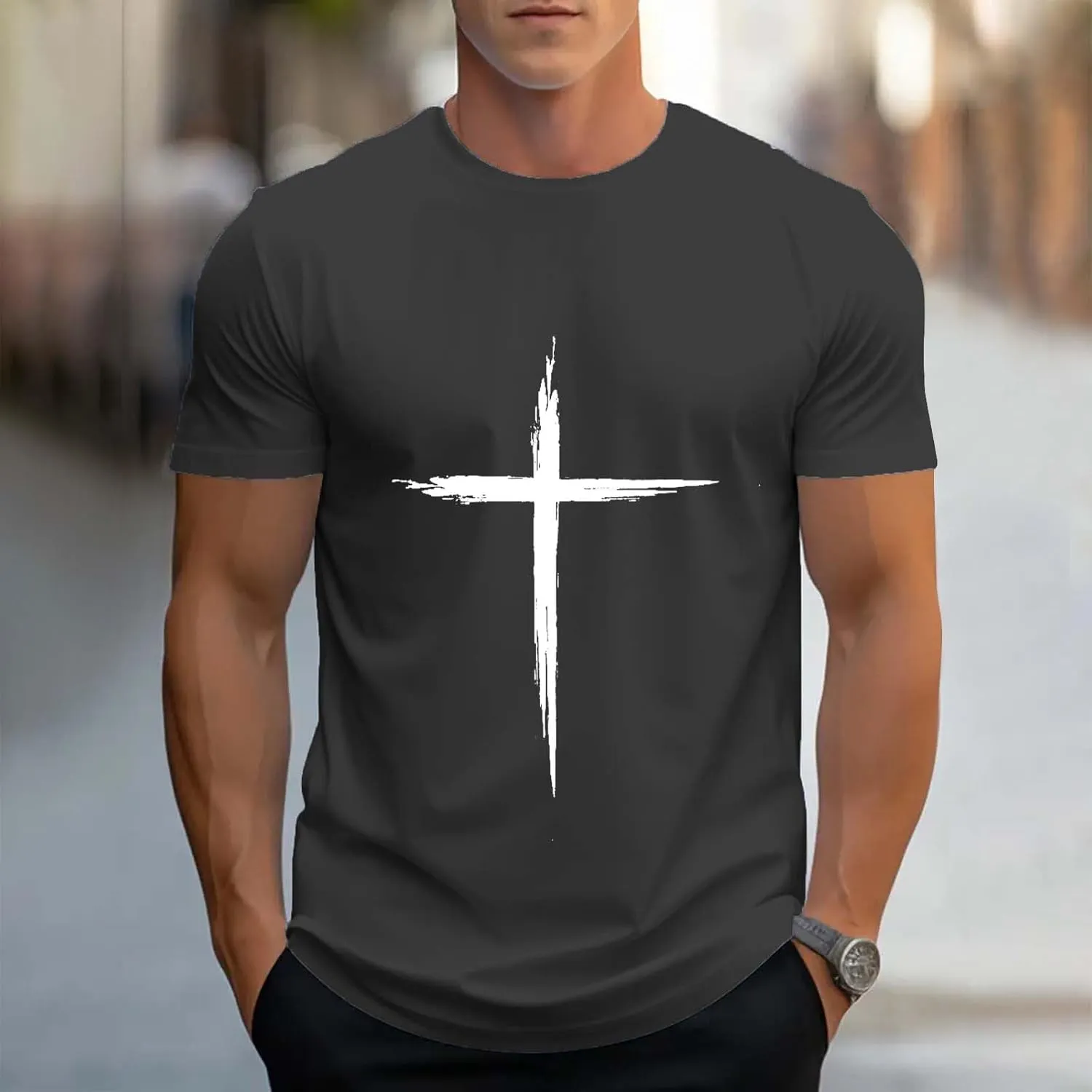 Religious Shirts for Men Christian Good Friday Shirt Funny 3D Graphic Faith Jesus Cross Print Short Sleeve Workout Tee Tops