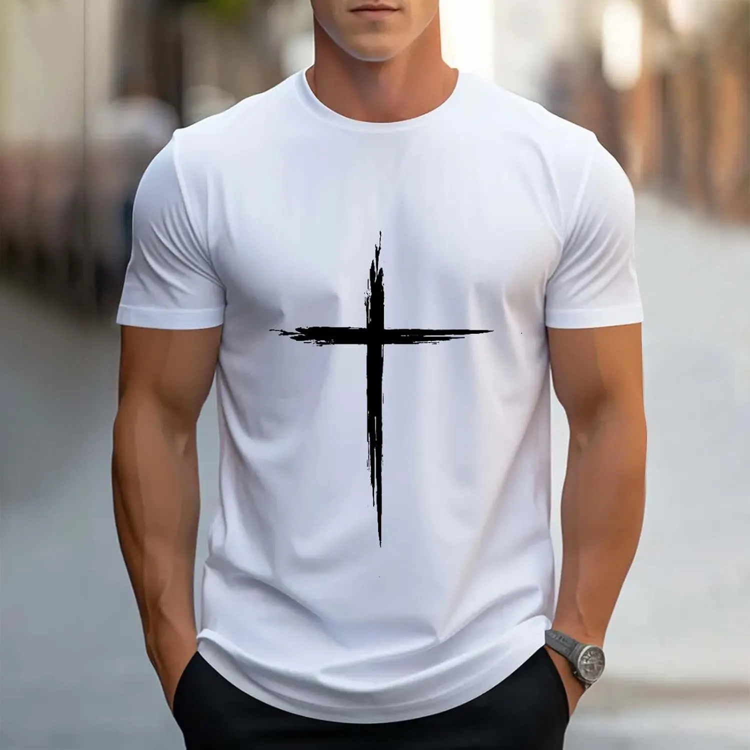 Religious Shirts for Men Christian Good Friday Shirt Funny 3D Graphic Faith Jesus Cross Print Short Sleeve Workout Tee Tops