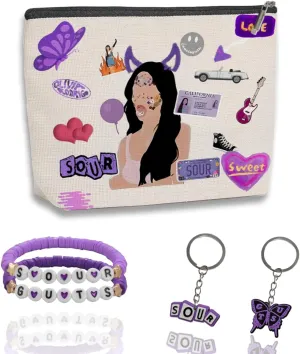 Rodrigo OR Makeup Bag Gifts Set with Sour Album Cosmetic Bag, 2Pcs Musical Keychains,2Pcs Bracelets,Fans Gifts for Women