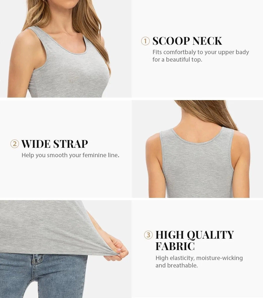 Rosyline 4 Piece Women Tank Tops Basic Sleeveless Undershirt Layering Tanks