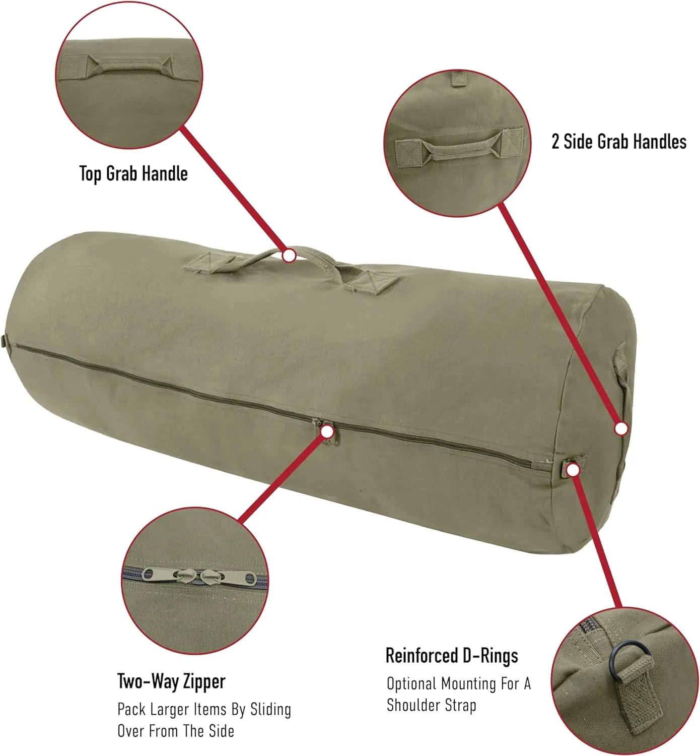 Rothco Canvas Duffle Bag with Side Zipper  Rugged Outdoor Camping Gear Storage