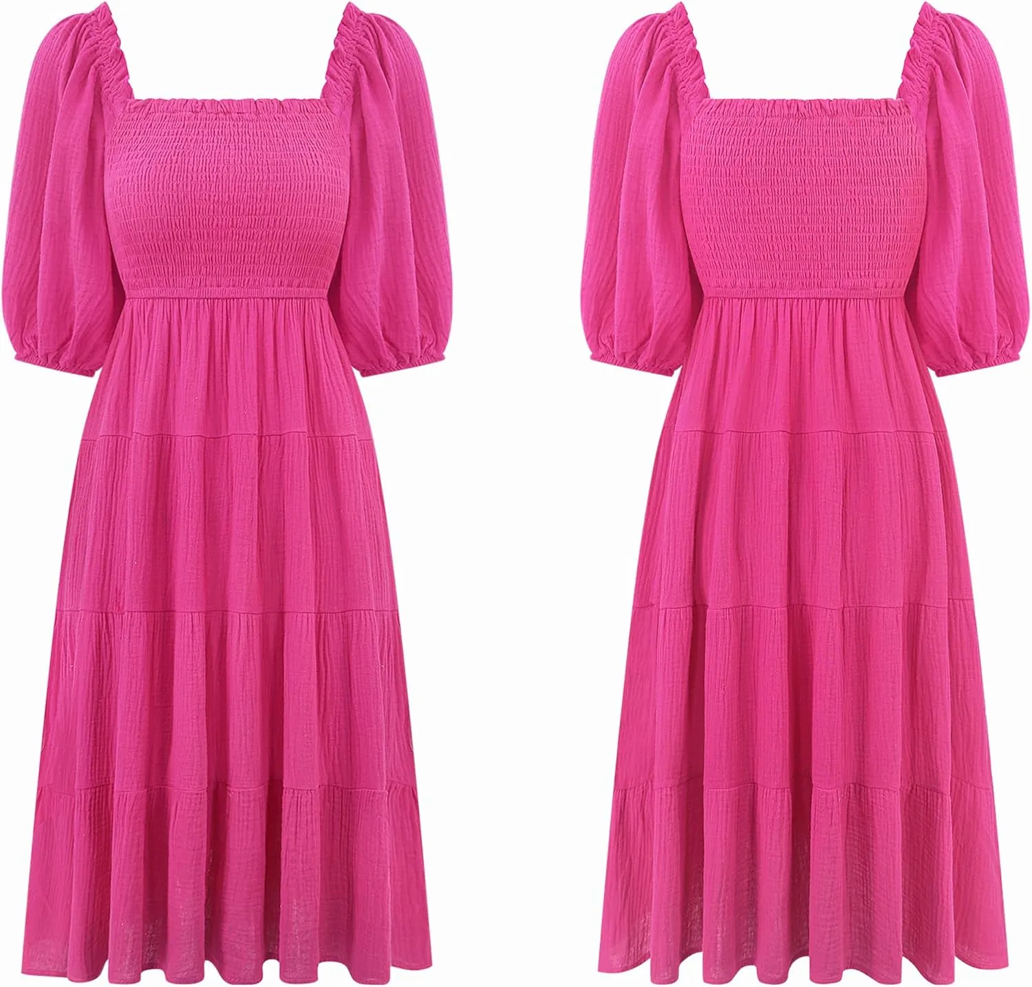 R.Vivimos Women's Summer Cotton Lantern Sleeves Ruffled Off Shoulder A-Line Midi Dresses