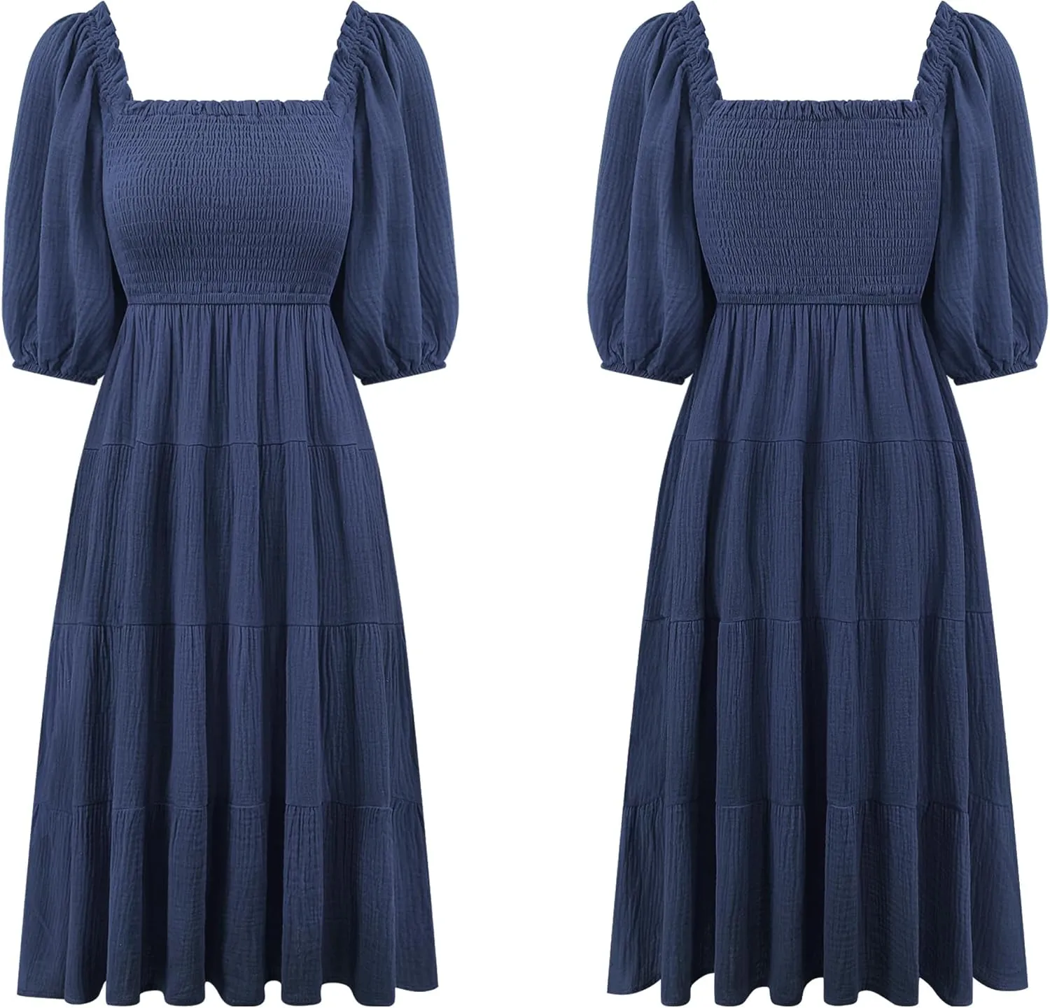 R.Vivimos Women's Summer Cotton Lantern Sleeves Ruffled Off Shoulder A-Line Midi Dresses