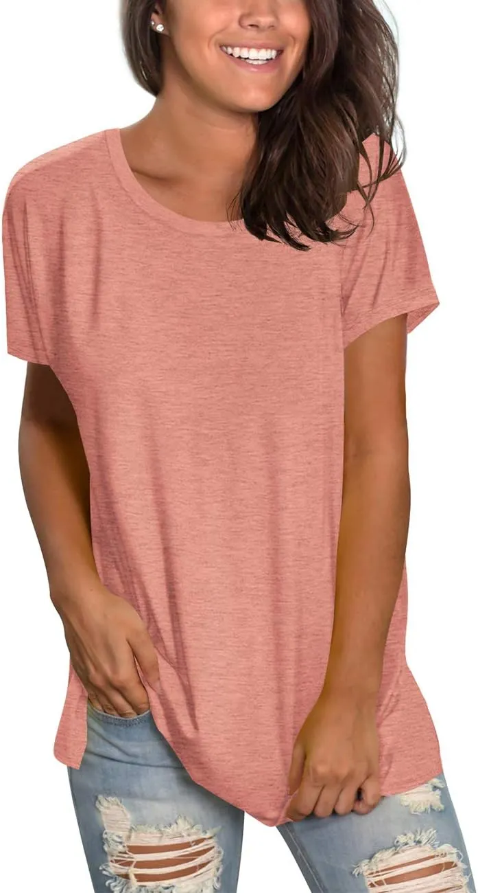 Saloogoe Womens Loose Fit Tshirts Short Sleeve Summer Tops Casual Workout Yoga Tunic T Shirts Tops