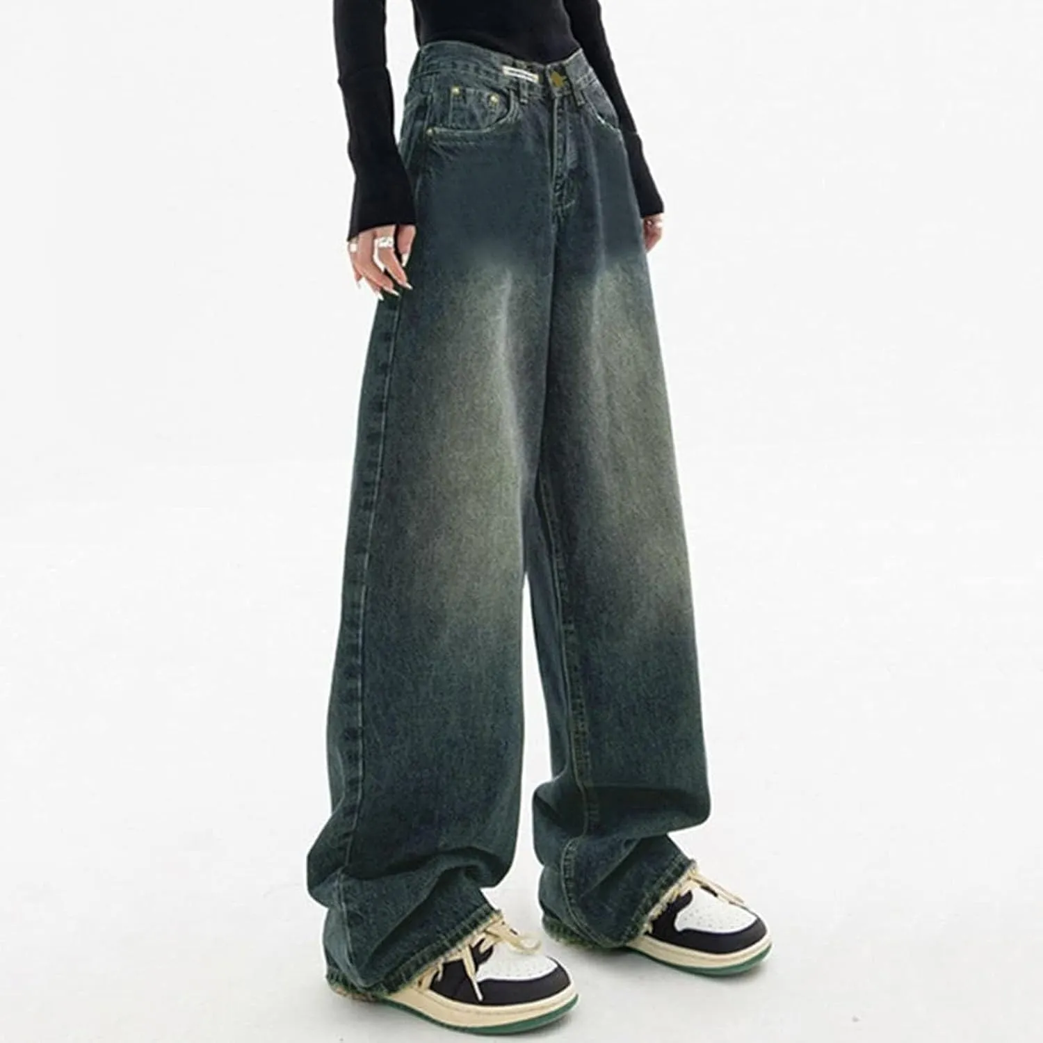 sdbrld Barrel Jeans Women,Womens Baggy Mid Rise Jeans Wide Leg Boyfriend Denim Harem Cropped Pants Vintage Barrel Jeans Y2k