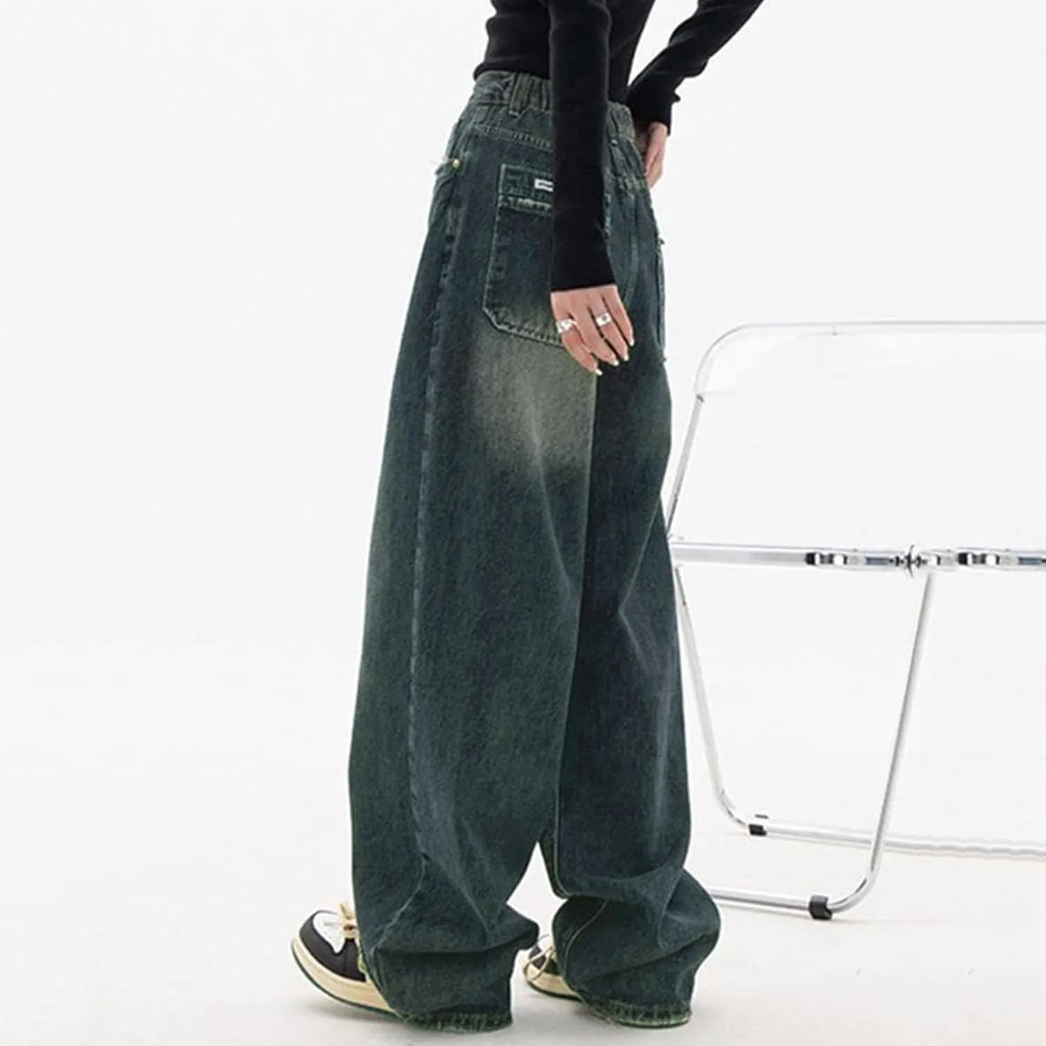 sdbrld Barrel Jeans Women,Womens Baggy Mid Rise Jeans Wide Leg Boyfriend Denim Harem Cropped Pants Vintage Barrel Jeans Y2k