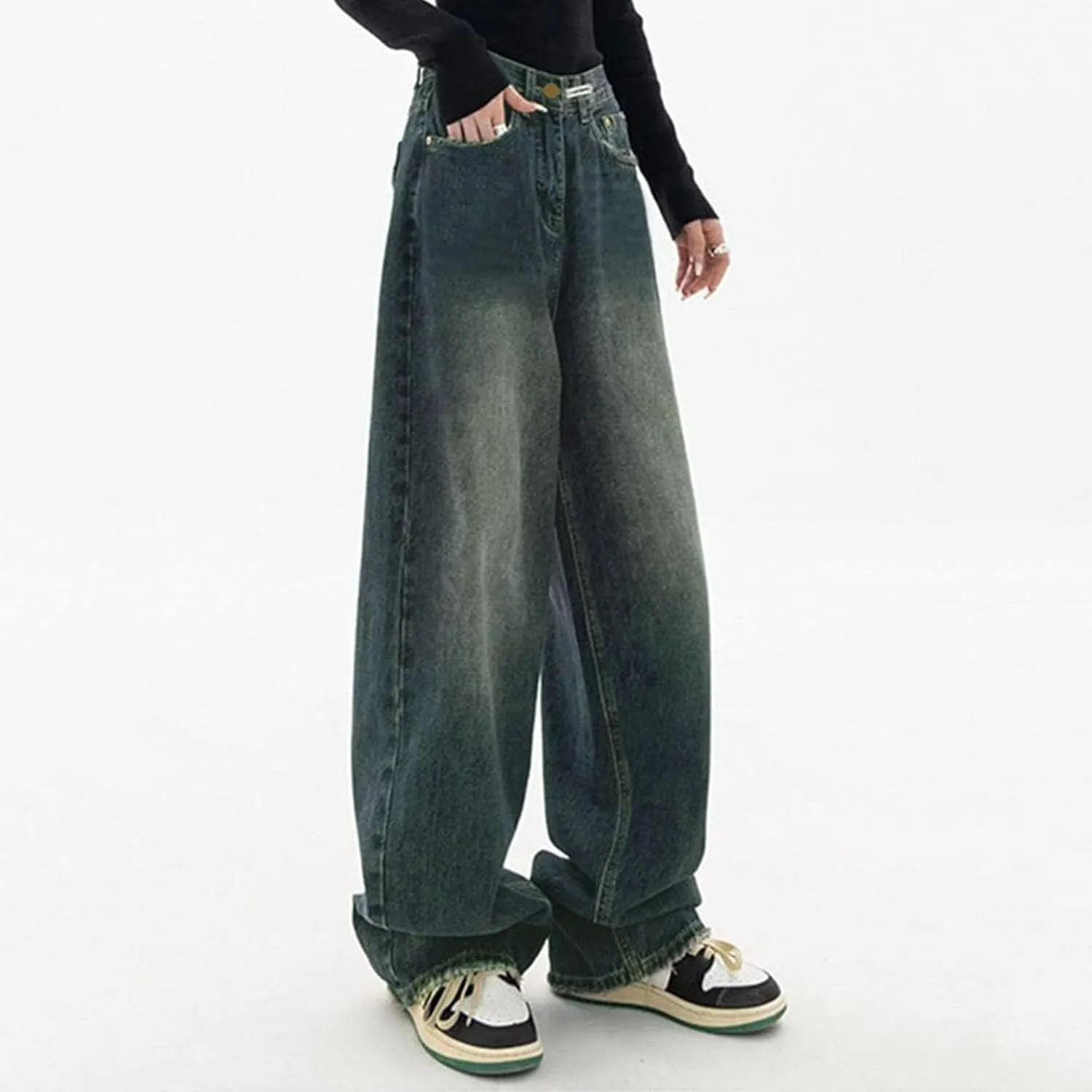 sdbrld Barrel Jeans Women,Womens Baggy Mid Rise Jeans Wide Leg Boyfriend Denim Harem Cropped Pants Vintage Barrel Jeans Y2k