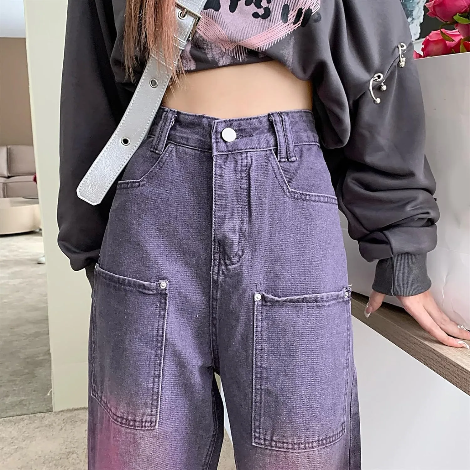 sdbrld Barrel Jeans Women,Womens Baggy Mid Rise Jeans Wide Leg Boyfriend Denim Harem Cropped Pants Vintage Barrel Jeans Y2k