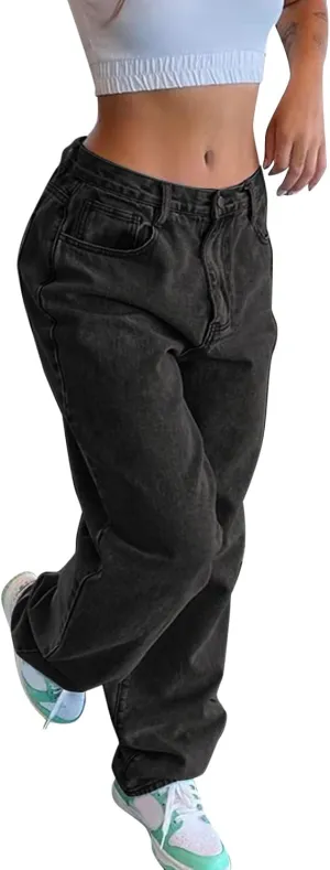 sdbrld Barrel Jeans Women,Womens Baggy Mid Rise Jeans Wide Leg Boyfriend Denim Harem Cropped Pants Vintage Barrel Jeans Y2k