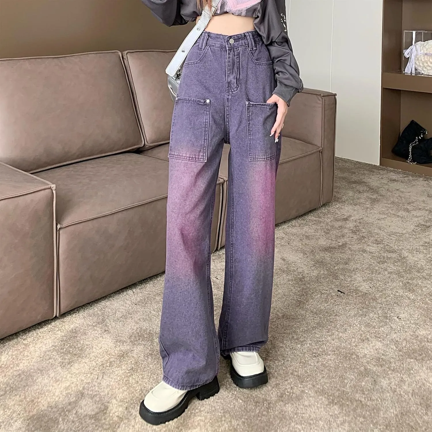 sdbrld Barrel Jeans Women,Womens Baggy Mid Rise Jeans Wide Leg Boyfriend Denim Harem Cropped Pants Vintage Barrel Jeans Y2k