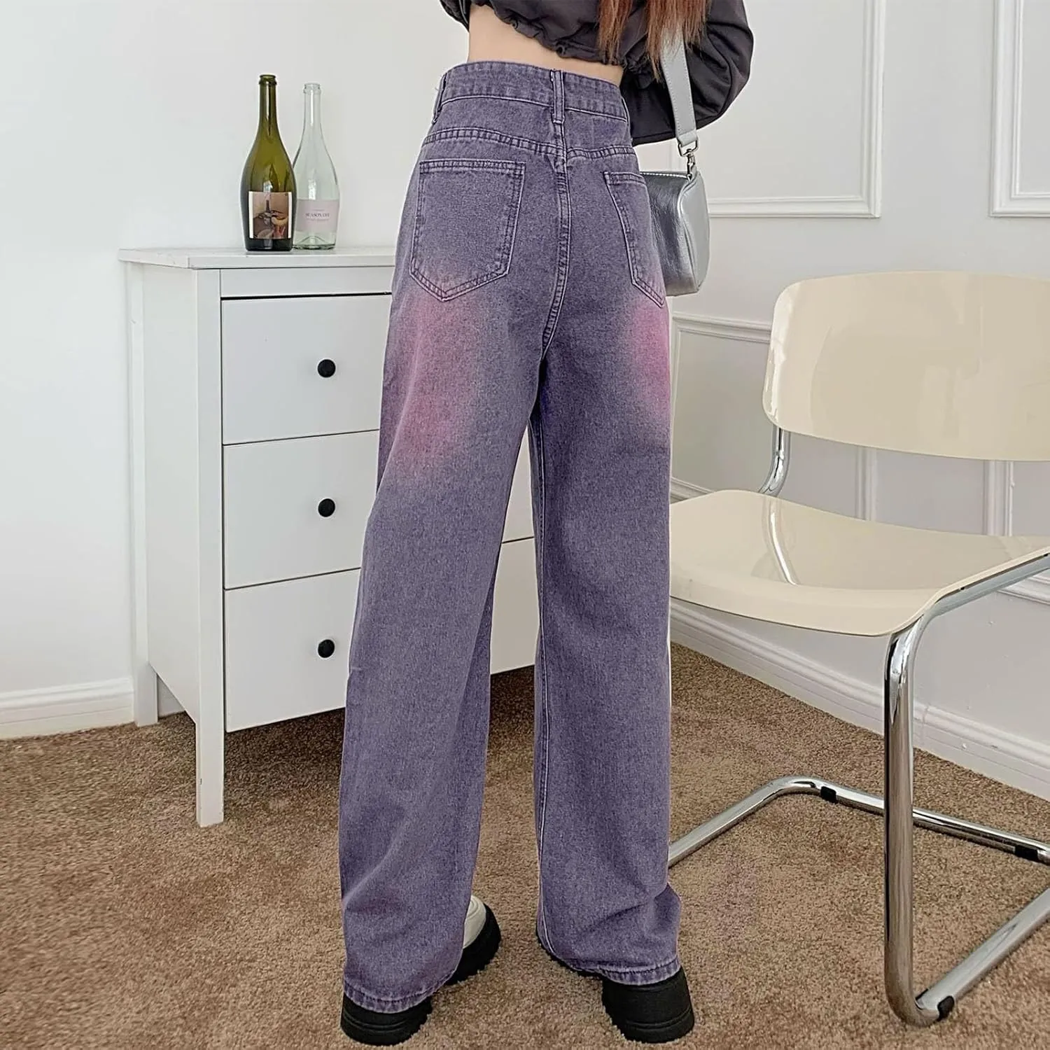 sdbrld Barrel Jeans Women,Womens Baggy Mid Rise Jeans Wide Leg Boyfriend Denim Harem Cropped Pants Vintage Barrel Jeans Y2k