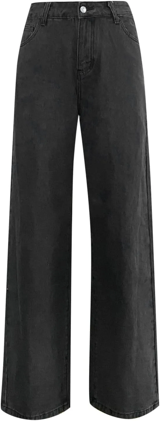 sdbrld Barrel Jeans Women,Womens Baggy Mid Rise Jeans Wide Leg Boyfriend Denim Harem Cropped Pants Vintage Barrel Jeans Y2k