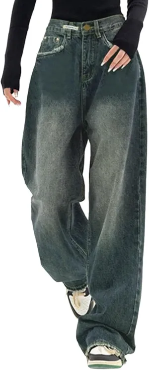 sdbrld Barrel Jeans Women,Womens Baggy Mid Rise Jeans Wide Leg Boyfriend Denim Harem Cropped Pants Vintage Barrel Jeans Y2k