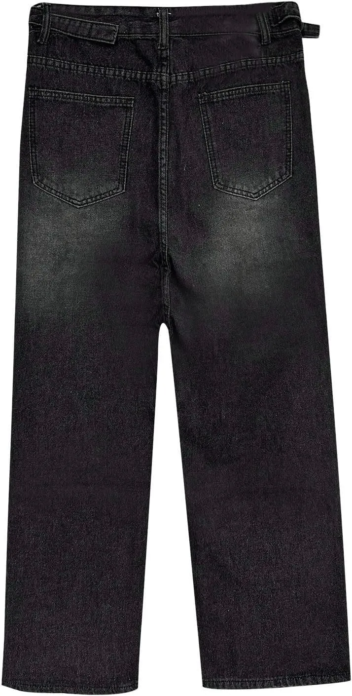sdbrld Jeans for Women Baggy,Womens Mid Rise Jeans Wide Leg Loose Boyfriend Denim Harem Cropped Pant Vintage Barrel Jeans Y2k