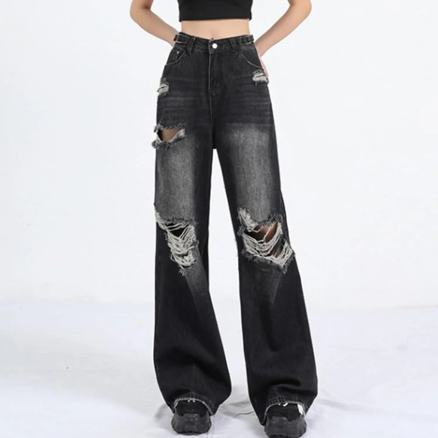 sdbrld Jeans for Women Baggy,Womens Mid Rise Jeans Wide Leg Loose Boyfriend Denim Harem Cropped Pant Vintage Barrel Jeans Y2k