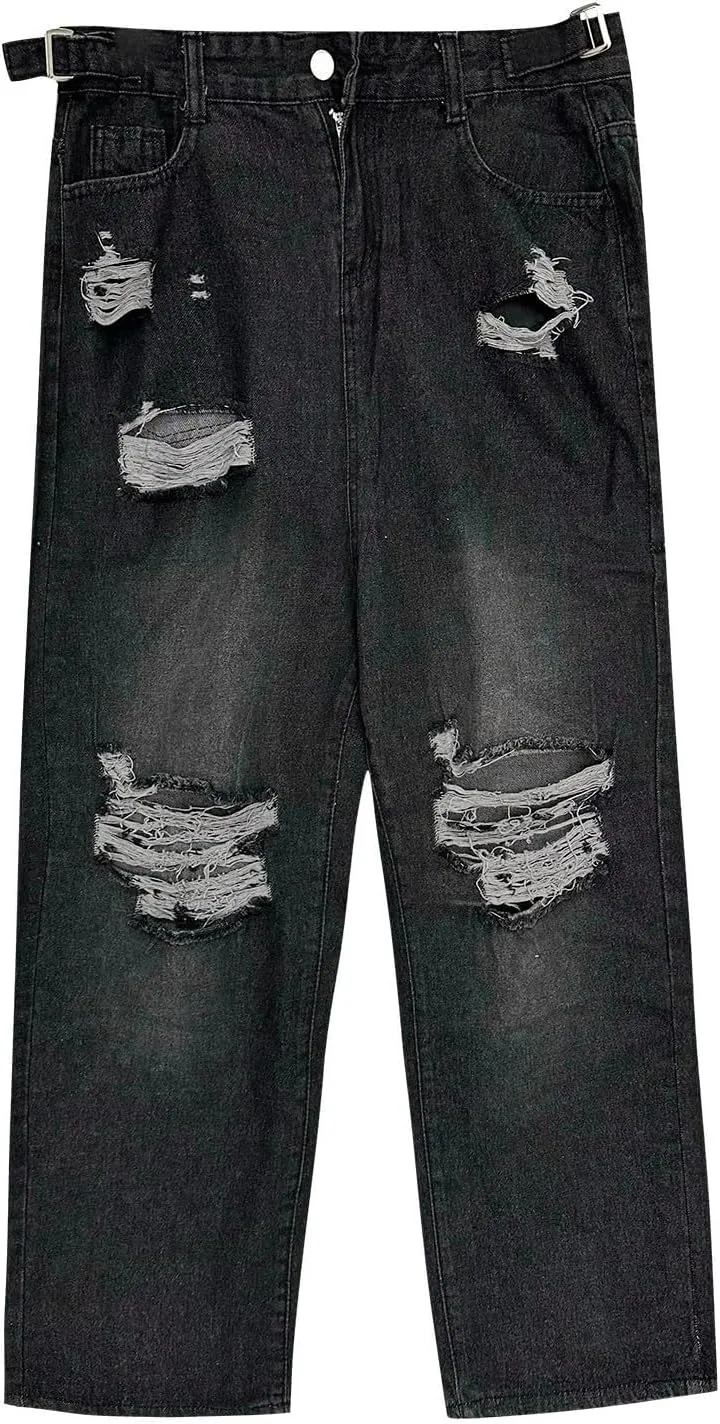 sdbrld Jeans for Women Baggy,Womens Mid Rise Jeans Wide Leg Loose Boyfriend Denim Harem Cropped Pant Vintage Barrel Jeans Y2k
