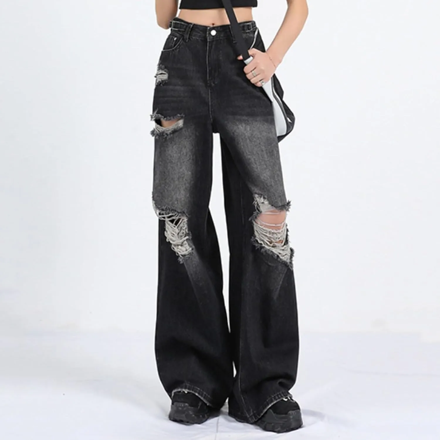 sdbrld Jeans for Women Baggy,Womens Mid Rise Jeans Wide Leg Loose Boyfriend Denim Harem Cropped Pant Vintage Barrel Jeans Y2k