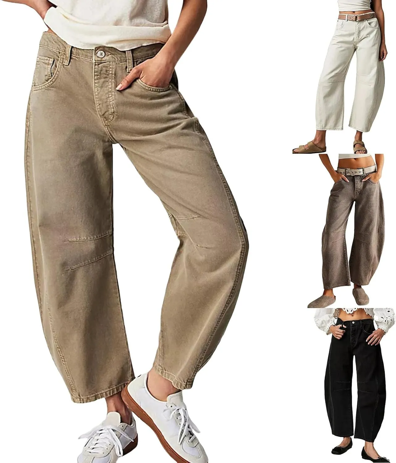 sdbrld Jeans for Women Trendy,Womens Baggy Mid Rise Jeans Wide Leg Boyfriend Denim Harem Crop Pants Vintage Barrel Jeans Y2k