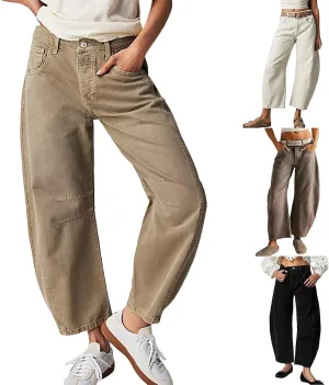 sdbrld Jeans for Women Trendy,Womens Baggy Mid Rise Jeans Wide Leg Boyfriend Denim Harem Crop Pants Vintage Barrel Jeans Y2k