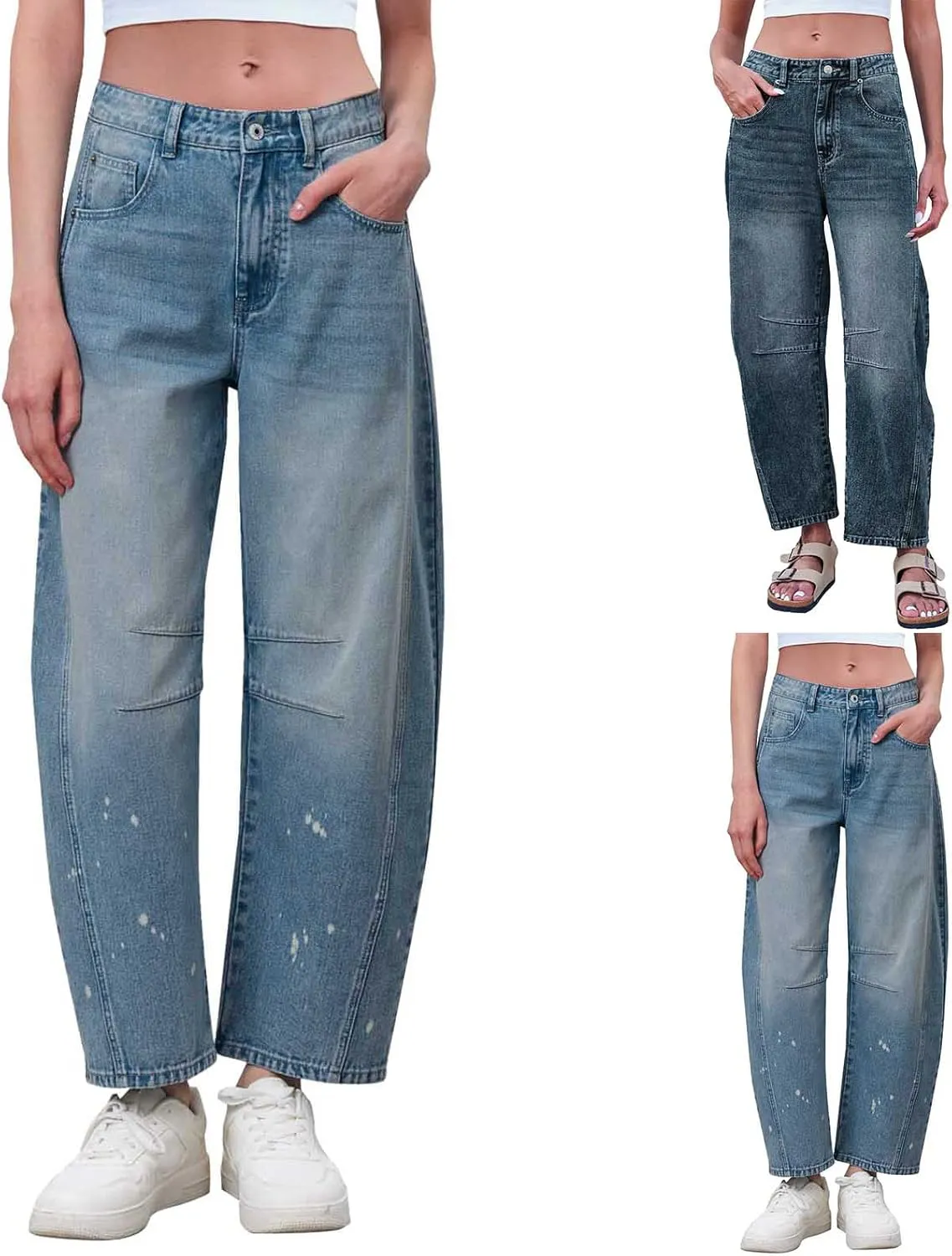sdbrld Jeans for Women Trendy,Womens Baggy Mid Rise Jeans Wide Leg Boyfriend Denim Harem Crop Pants Vintage Barrel Jeans Y2k