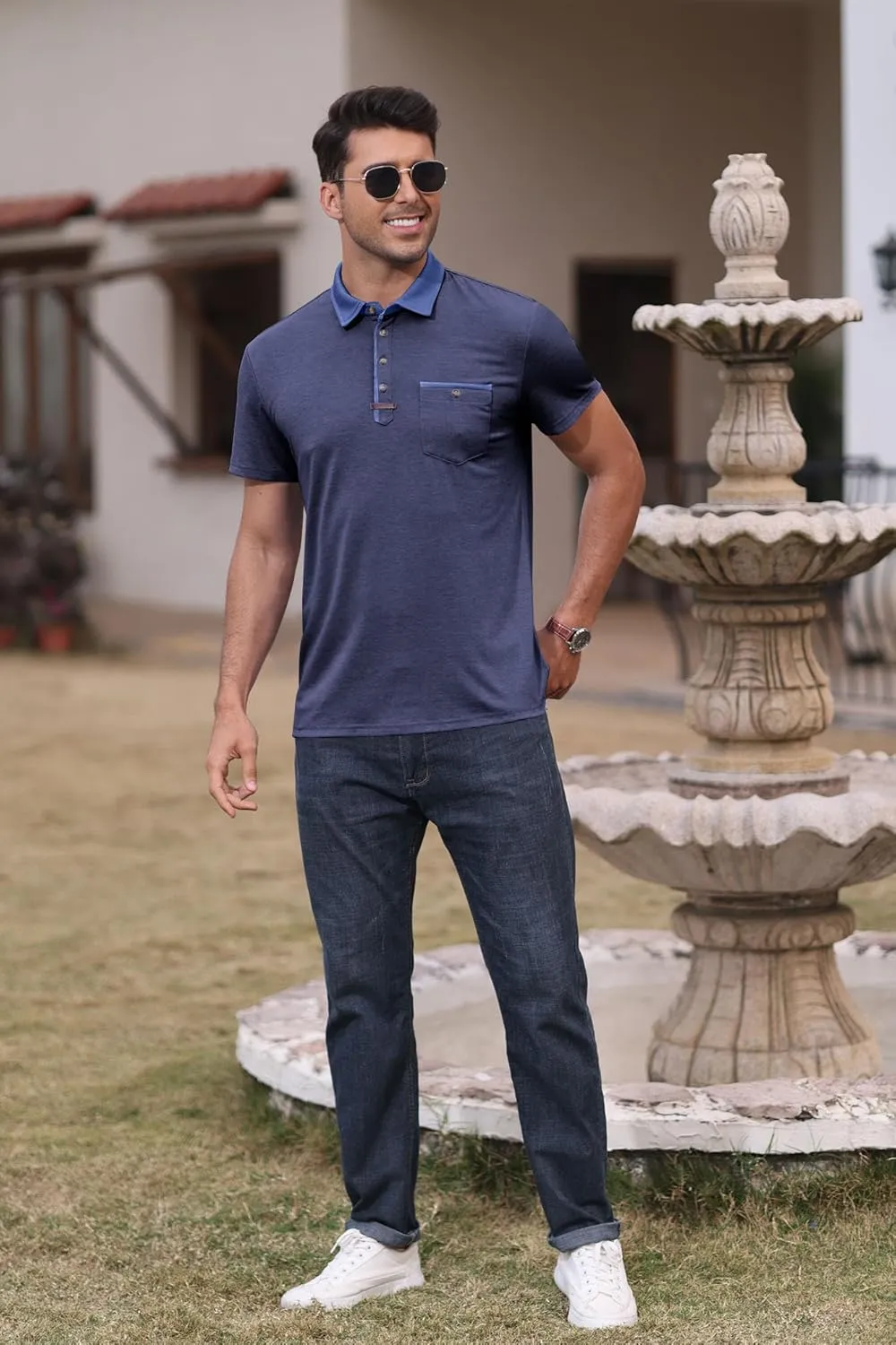SEGANUP Men's Casual Collared Polo Shirts Cotton Short Sleeve Golf Shirts Fashion Basic Shirts with Pocket