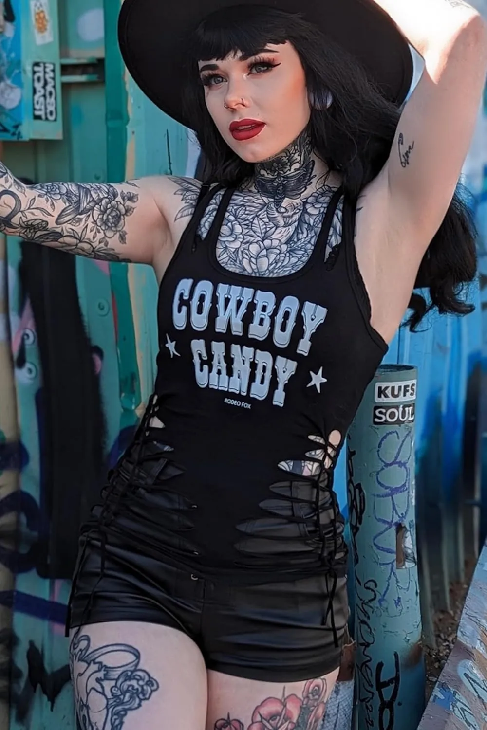 Sexy Biker Tattoo Skull Tee Motorcyle Graphic Rock Racerback Cutout Slashed Tank Top