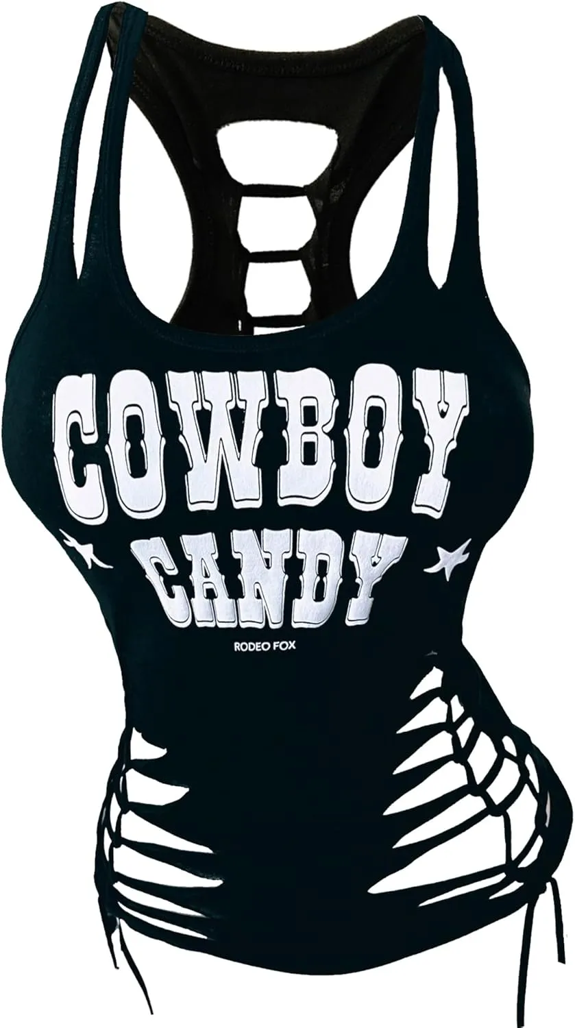 Sexy Biker Tattoo Skull Tee Motorcyle Graphic Rock Racerback Cutout Slashed Tank Top