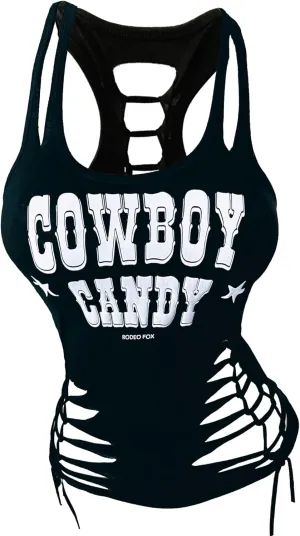 Sexy Biker Tattoo Skull Tee Motorcyle Graphic Rock Racerback Cutout Slashed Tank Top