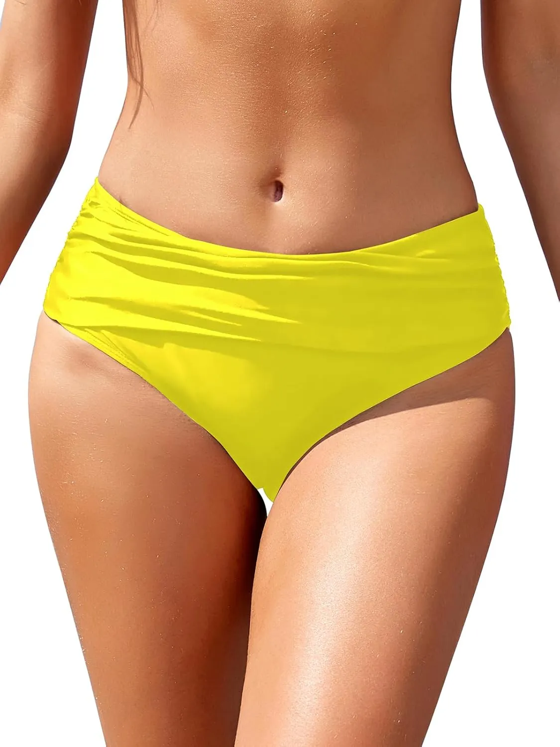 SHEKINI Women's Bikini Bottoms Ruched Black Swimsuit Tummy Control Swim Bottoms
