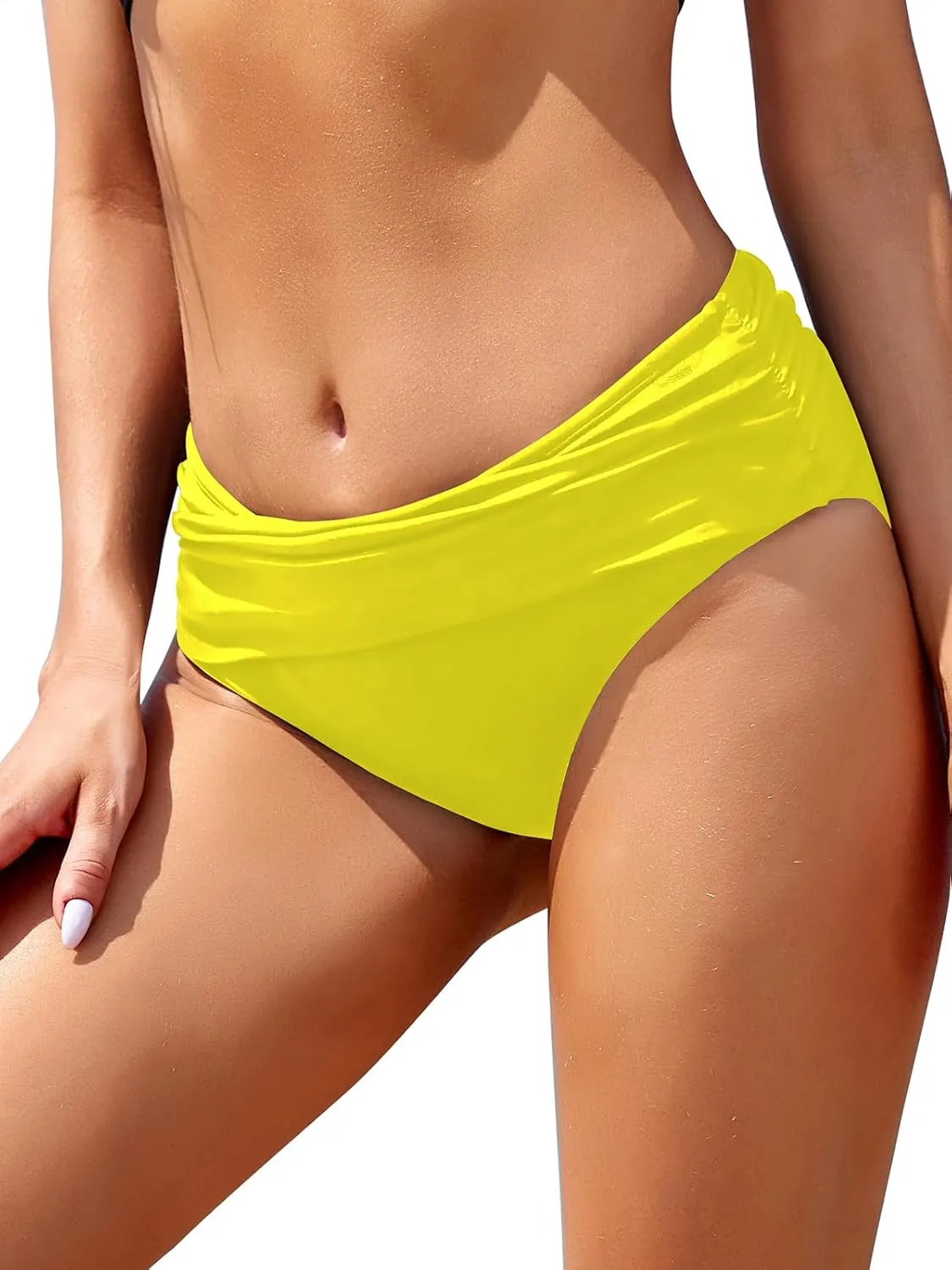 SHEKINI Women's Bikini Bottoms Ruched Black Swimsuit Tummy Control Swim Bottoms
