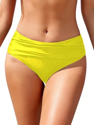 SHEKINI Women's Bikini Bottoms Ruched Black Swimsuit Tummy Control Swim Bottoms