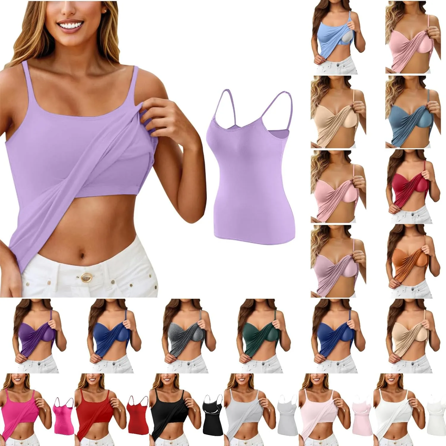 Shelf Bra Tank Tops for Women Adjustable Spaghetti Strap Yoga Shirts Basic Padded Tank Tops Undershirts Built in Bra