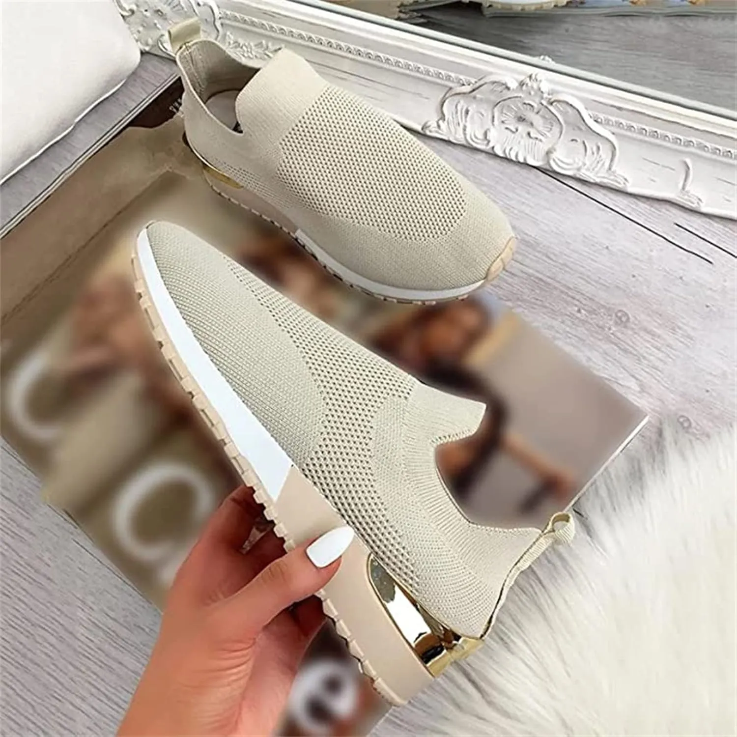 Shoes For Women Trendy Sneakers Slip On Running Walking Lightweight Gym Workout Tennis Shoes Breathable Fashion Sneakers