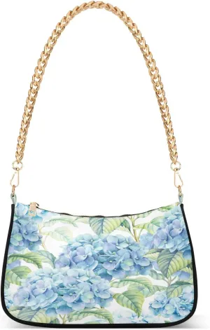 Shoulder Bags for Women Hydrangea Watercolor Hobo Tote Handbag Small Clutch Purse with Zipper Closure