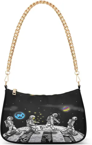 Shoulder Bags for Women Space Astronaut Hobo Tote Handbag Small Clutch Purse with Zipper Closure