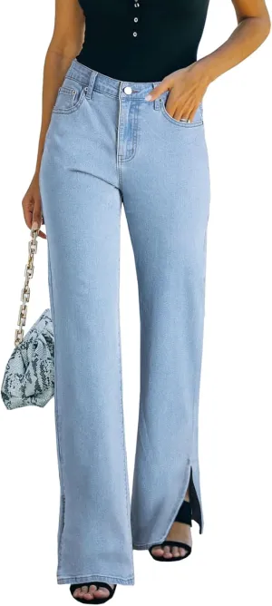 Sidefeel Women's Jeans Wide Leg High Waisted Jeans Stretchy Straight Leg Denim Pants