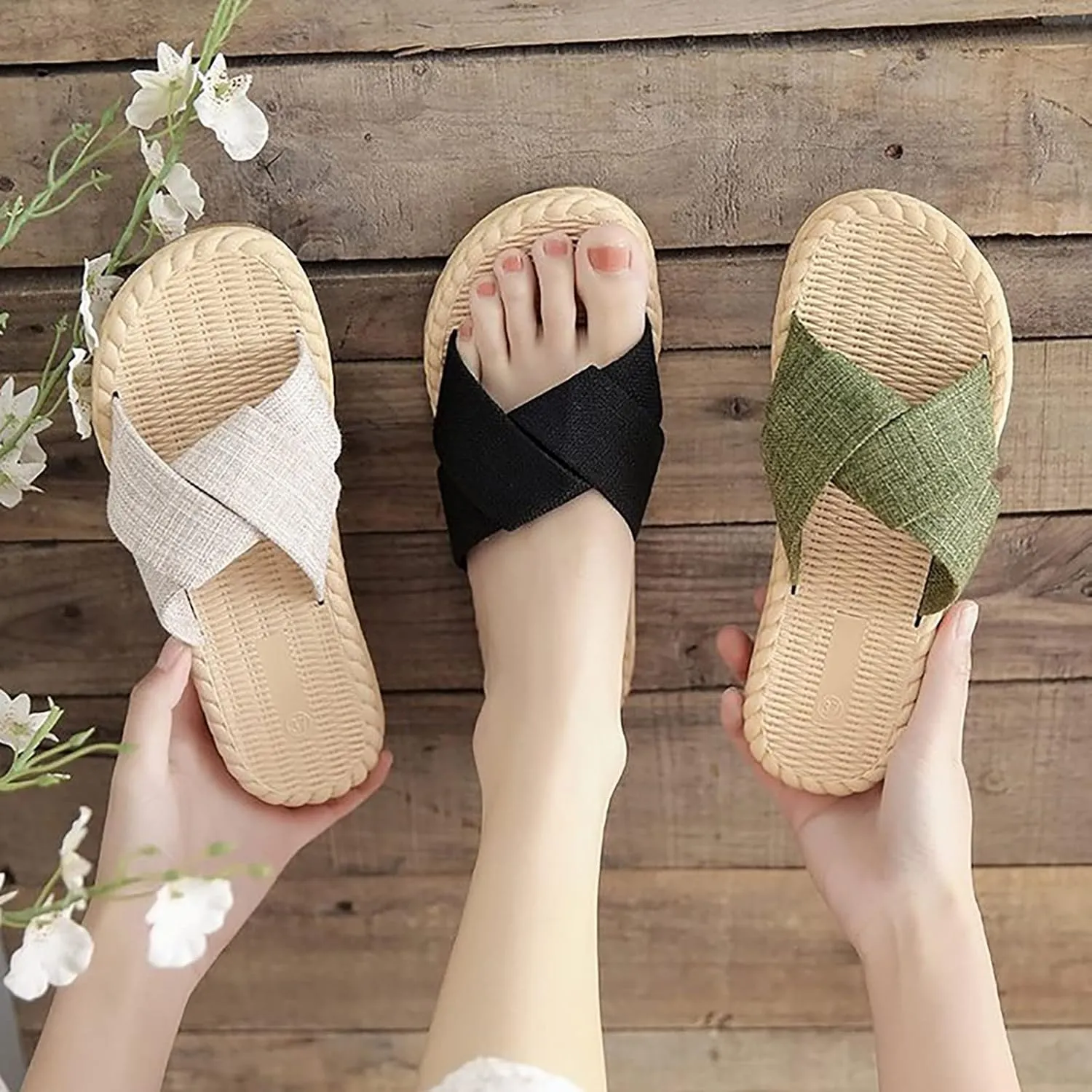 Slide Sandals for Women Women's Sandals Flat Sandal Womens Dressy Bohemian Open Toe with Elastic Casual